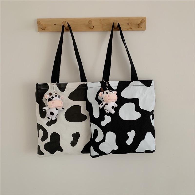 Túi tote vải bố canvas bò sữa xinh xắn Ulzzang