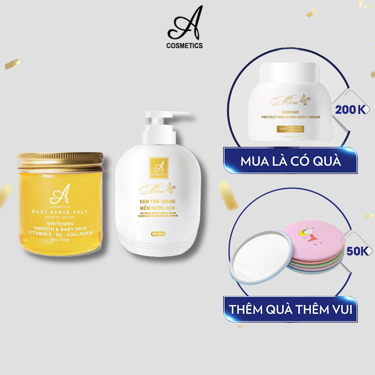 Bộ tắm trắng toàn thân cấp tốc Acosmetics Premium 02 gồm 1 Tẩy da chết 350g 1 Kem tắm trắng body 150g