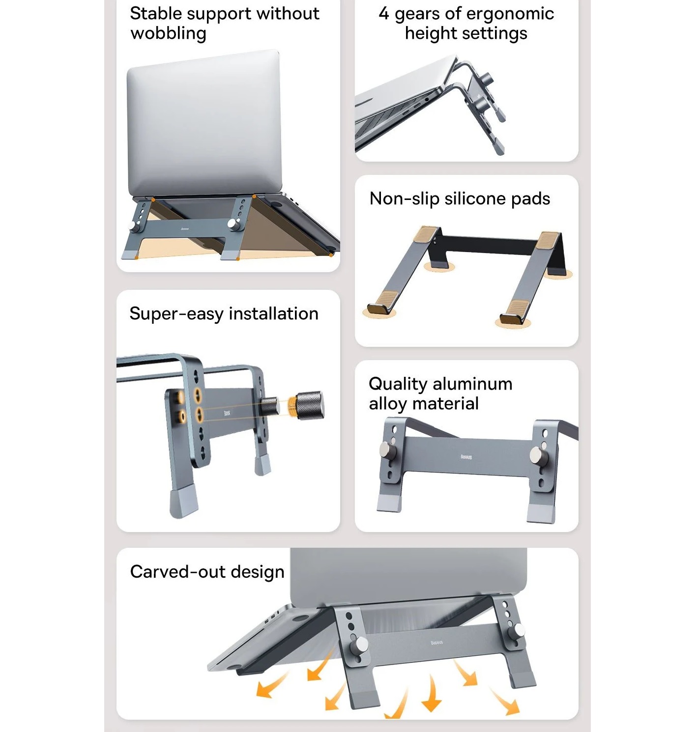 Giá đỡ kệ nâng laptop hợp kim nhôm nhẹ siêu chắc Baseus Ultrastable SB-HN005 _ Hàng chính hãng