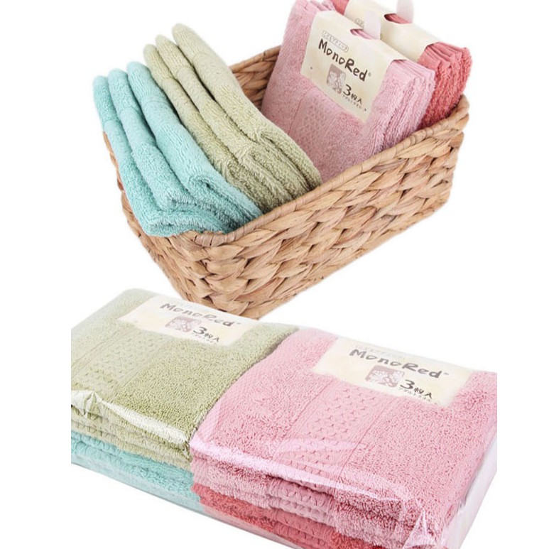 Bộ 3 Khăn Mặt Xuất Nhật Khổ 34x34cm Vải Cotton Mềm Mại - An Toàn Cho Da