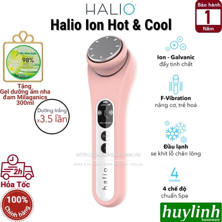 Máy massage đẩy tinh chất dưỡng trắng Halio Ion Hot &amp; Cool - Tặng Gel dưỡng ẩm nha đam Milaganics 300ml - Hàng chính hãng