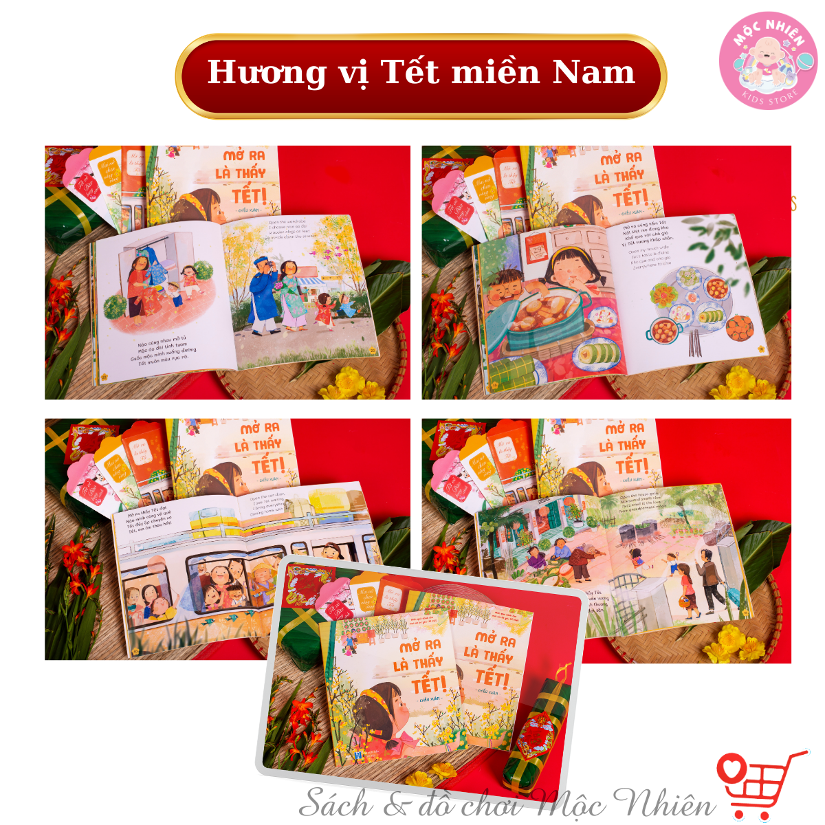 Sách Tết 2023 - Set Mở ra là thấy Tết (2 phiên bản Bắc Nam) kèm quà tặng cho bé - Lionbooks Mộc Nhiên