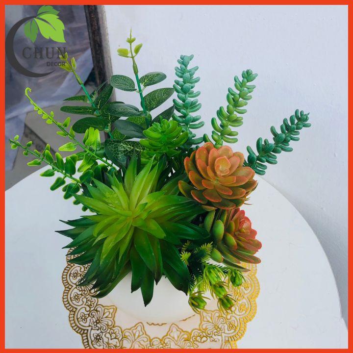 Chậu Sen Đá Giả Trang Trí Bàn Kệ Tủ Giá Sach Cao 15-20cm