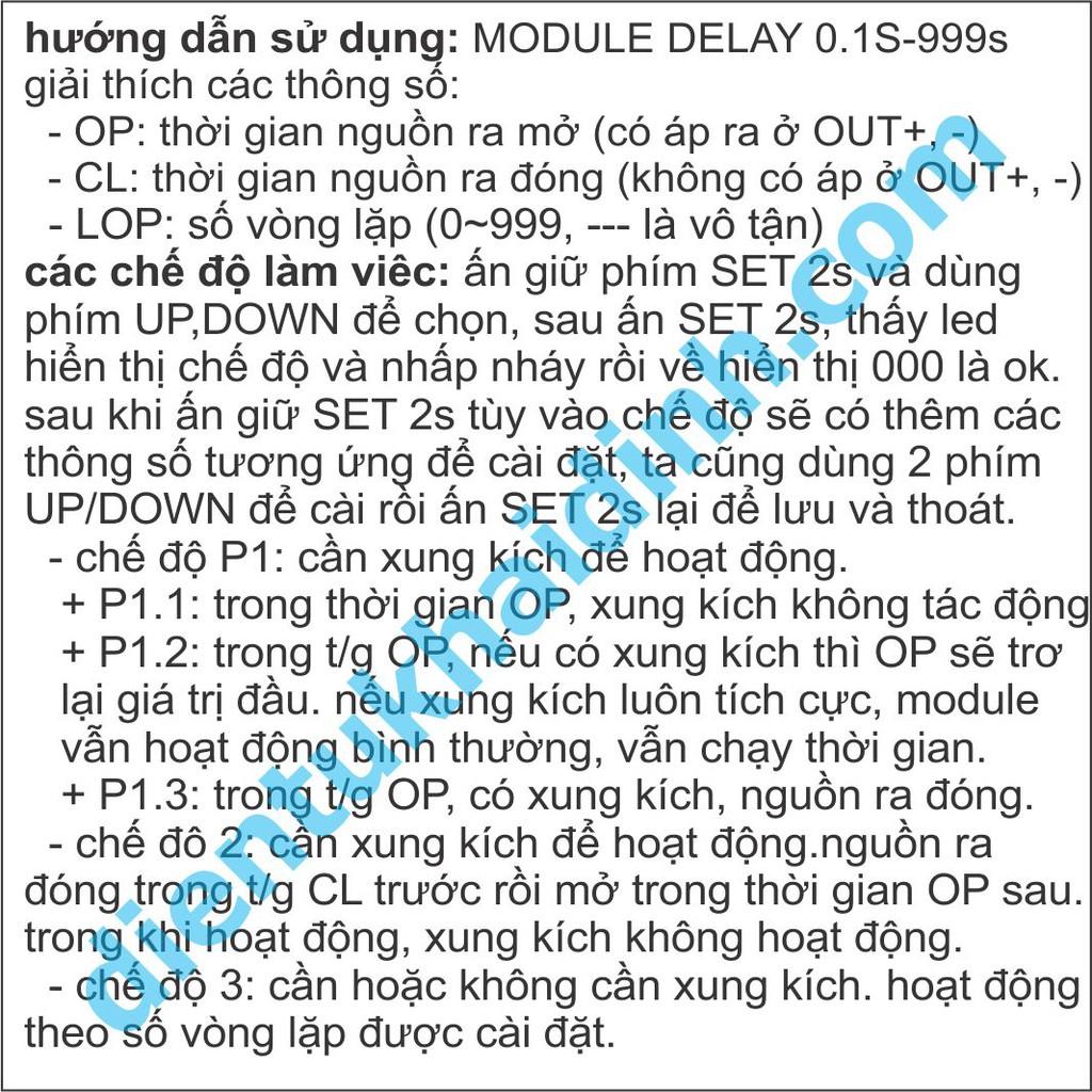 MODULE DELAY, đóng mở thiết bị 0.1S-999phút 3 LED 7 đoạn HIỂN THỊ, 4 PHÍM NHẬP, dùng MOSFET kde4900