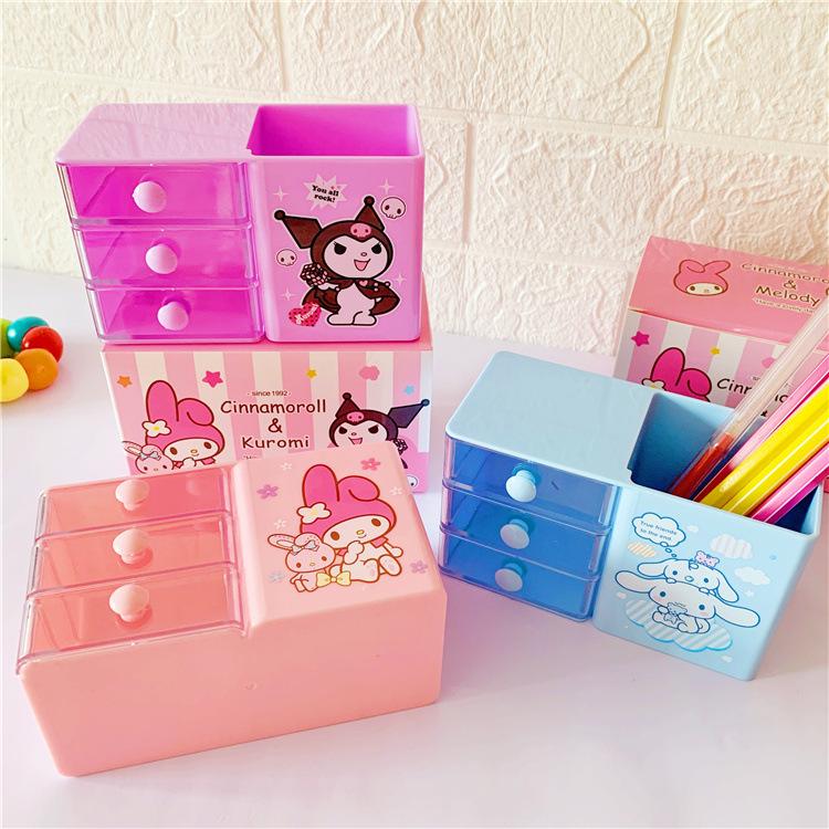 Sanrio Hello Kitty Hoạt Hình Bút Hộp Bảo Quản Bàn Trang Điểm Túi Đựng Cọ Trang Sức Hộp Bảo Quản Cô Gái Cậu Bé Bút Xô