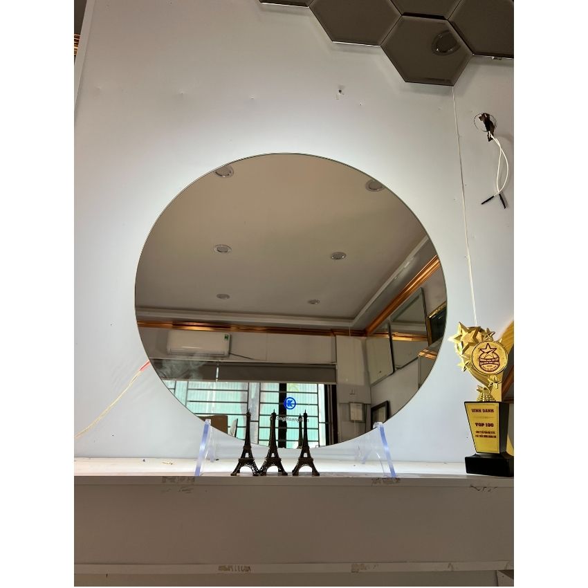 Gương tròn để bàn có đế, đèn led hậu cảm ứng treo tường, trang điểm decor cute kích thước D50cm