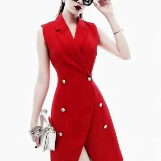 Đầm cổ vest đinh 6 nút sexy