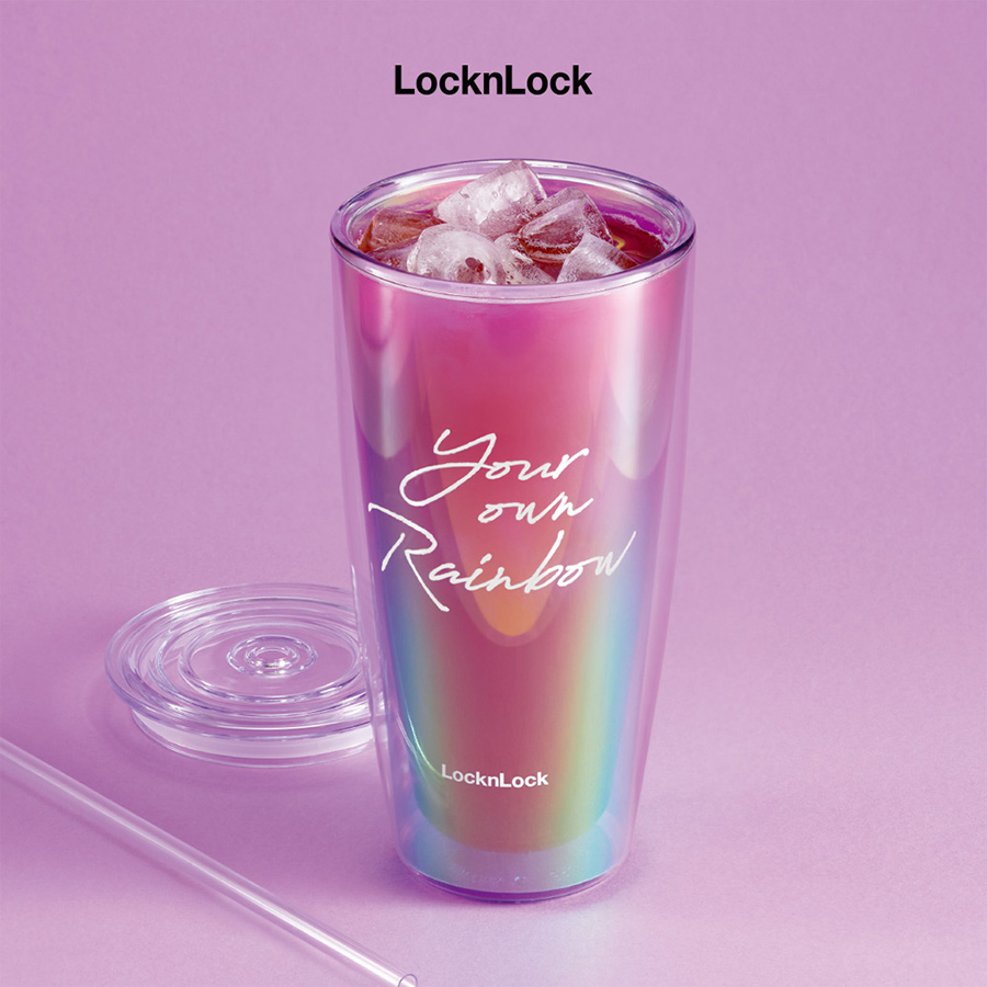 Ly nhựa 2 lớp LocknLock HAP507VOLH Rainbow - kèm ống hút 750ml - Màu cầu vồng