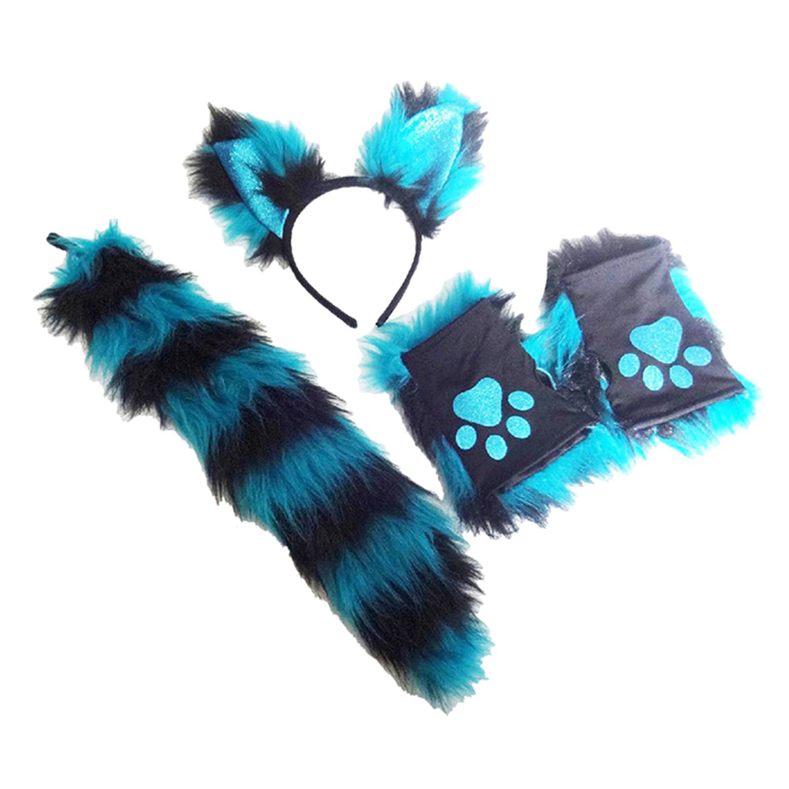 Plush  Ears Hair Hoop Costume Cosplay Tail Set Fancy Dress Gift Role Play