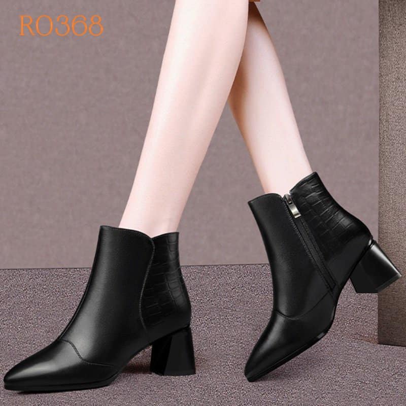 Boot thời trang nữ phối da vân rắn cao cấp ROSATA RO368 5p gót trụ - HÀNG VIỆT NAM - BKSTORE