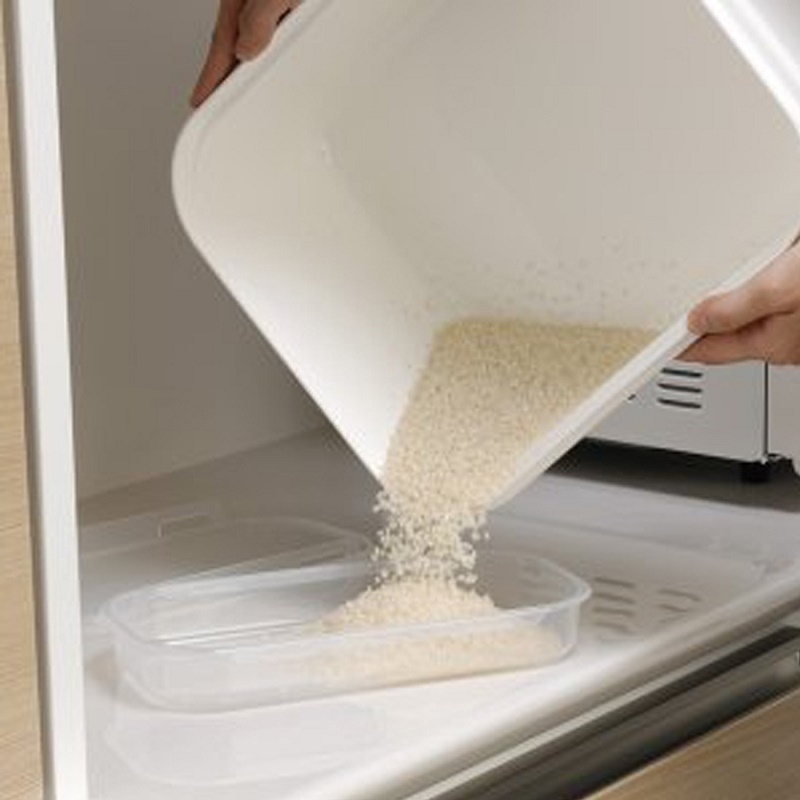 Thùng đựng gạo hai ngăn nắp gấp INOMATA Nhật Bản 6kg (tặng kèm cốc đong)