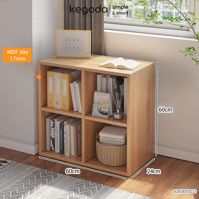 Kệ Sách Gỗ Tổ Ong 4 Ô 60x60x24cm Thương Hiệu KEGODA - KGD32