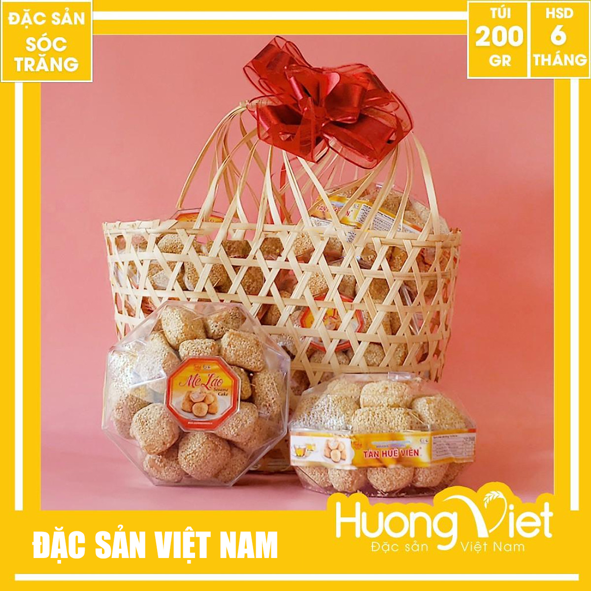 Đặc Sản Sóc Trăng - Bánh Mè Láo Hộp Kim Cương Tân Huê Viên Sóc Trăng 200G, Bánh Kẹo Ăn Vặt