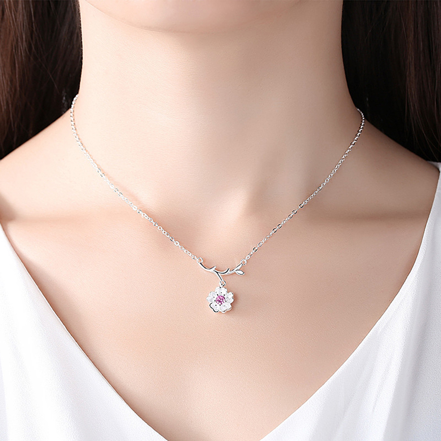 Trang sức Bạc - Bộ trang sức bạc nữ hoa mai pha lê tím
