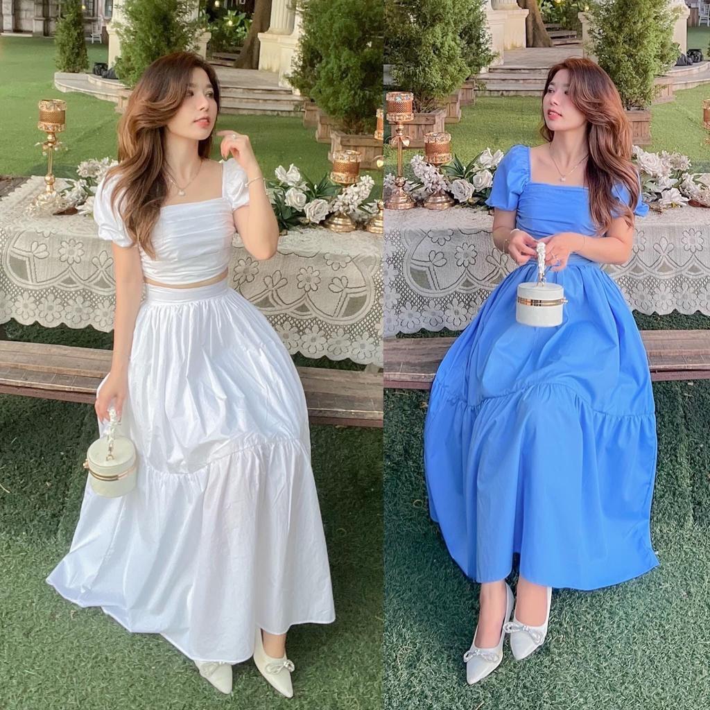 ĐẦM MAXI ÁO ÔM CROPTOP TAY NGẮN PHỐI VÁY DÀI CỰC XINH, ĐI DU LỊCH DẠO BIỂN LÀ BAO ĐẸP LUN MẤY NÀNG ƠI