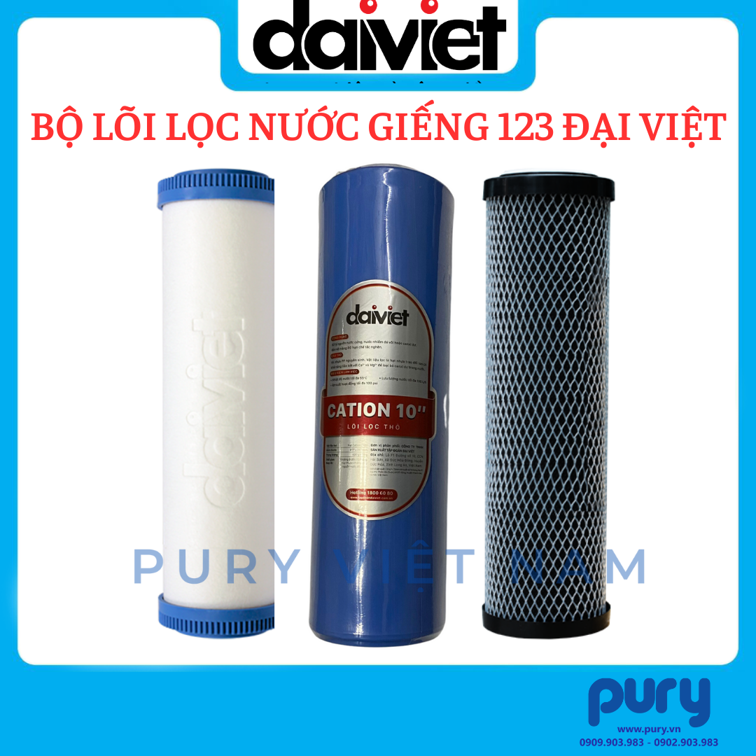 Bộ 3 Lõi Lọc Nước Giếng Đại Việt 123 (Hàng Chính Hãng), Lõi Lọc Nước Nhiễm Vôi, Nhiễm Phèn - Dùng Cho Máy Lọc Nước RO