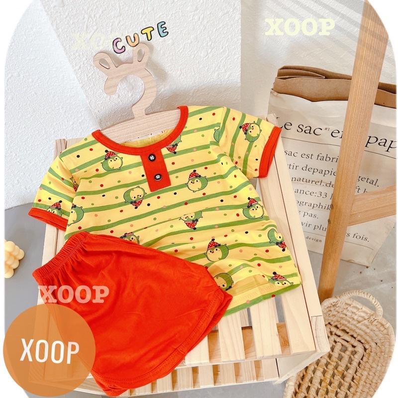 Bộ  cộc tay cổ trụ  chất thun lạnh in họa tiết mặt cười cho bé  BC2