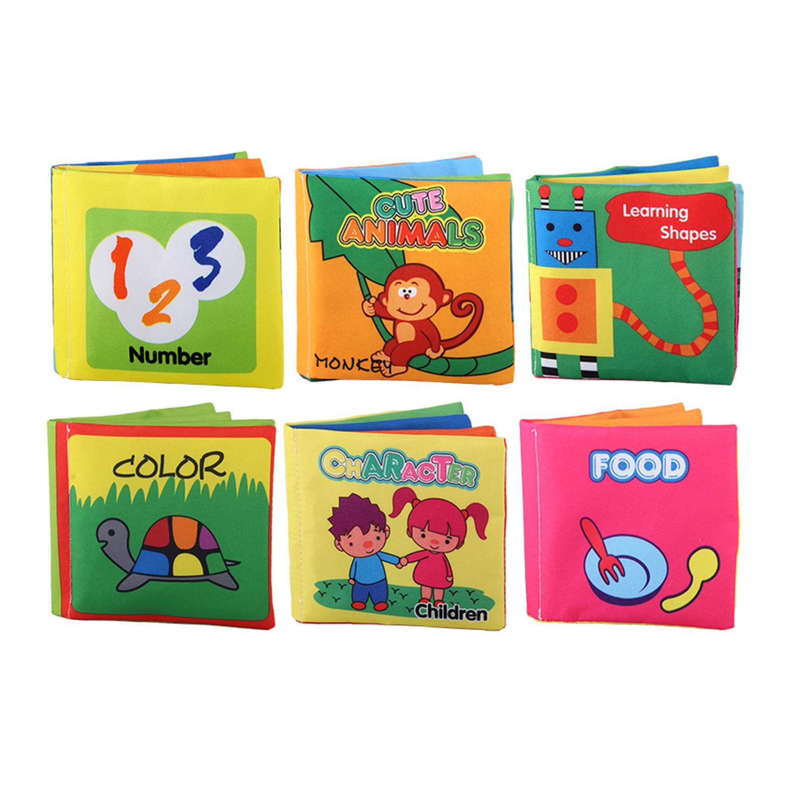 6 Pack Soft Baby Cloth Books Non-Toxic Crinkle Books Friction with Rustling Sound Infants & Toddler Early Learning