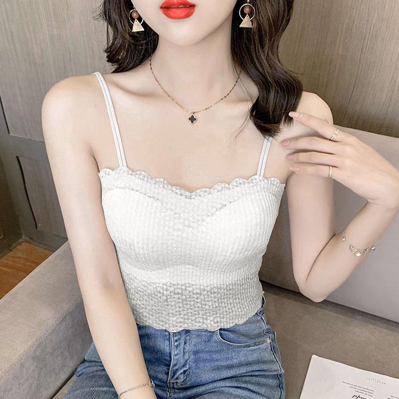 Áo bra Áo lót ngực nữ cotton len tăm viền hoa hai dây siêu mảnh sexy kèm mút ngực Pasana0206