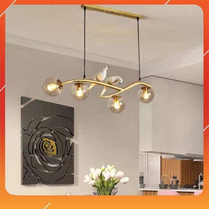 Đèn thả bàn ăn, trang trí phong cách Bắc Âu, thân mạ vàng 4 chao thủy tinh HL385-4