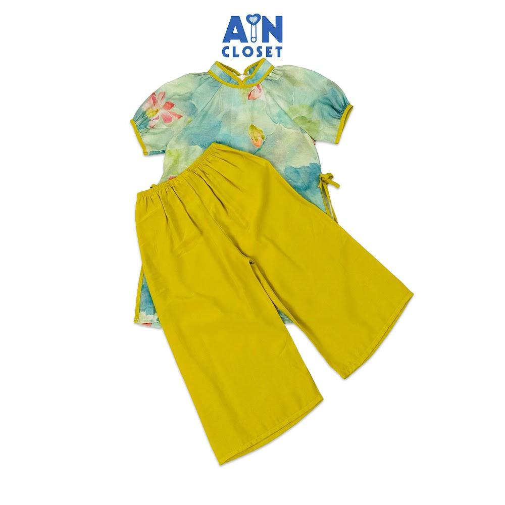 Bộ Áo Dài bé gái họa tiết Sen Vàng lụa tơ - AICDBGHLJRCI - AIN Closet