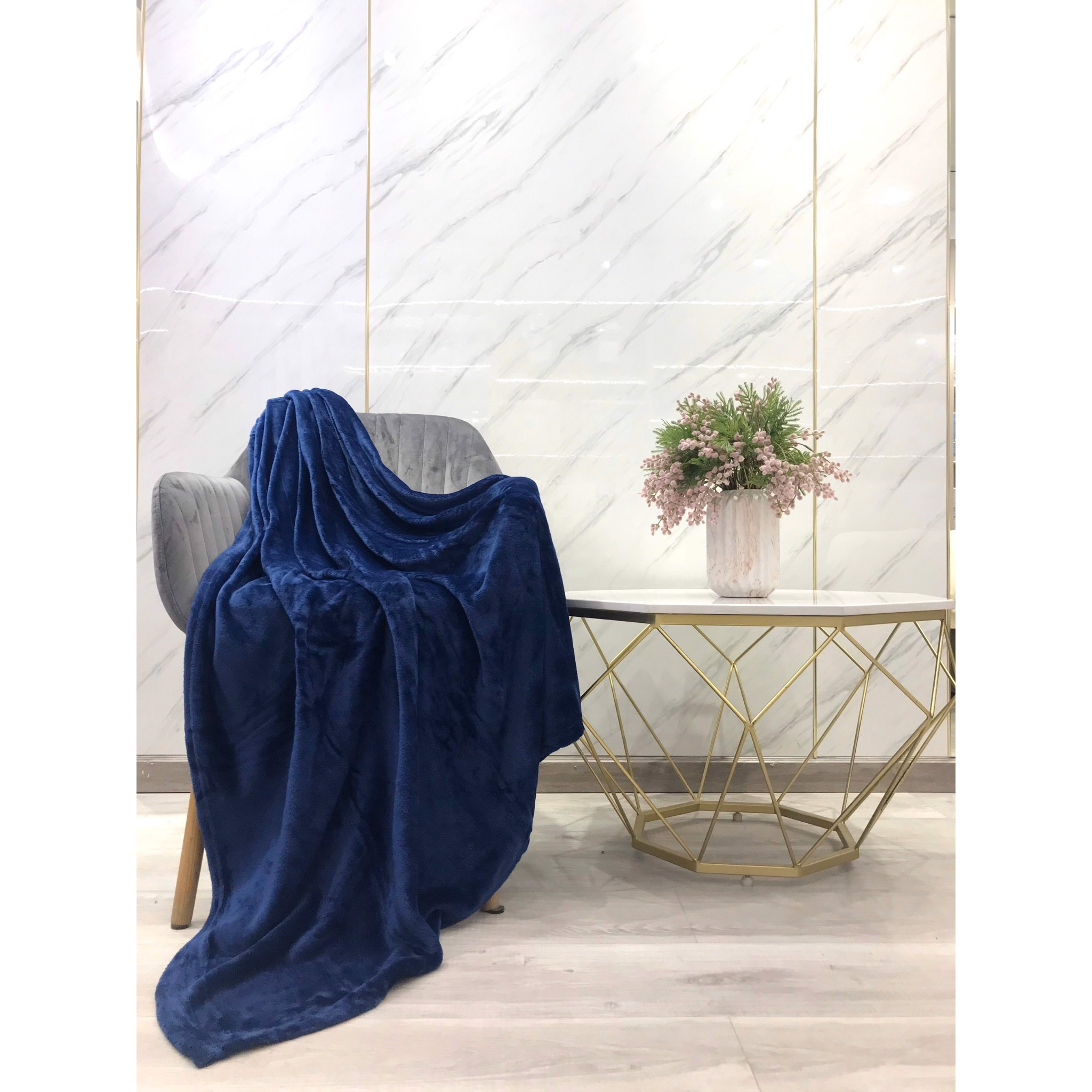 Mền tuyết NIN - Dark Bule 1m3x2m, 1m6x2m 100% Microfiber, chăn hè cao cấp mát lạnh, chăn lông tuyết nhung kiểu dáng Hàn Quốc