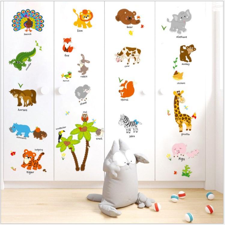 Decal dán tường trang trí - THÚ TIẾNG ANH HOẠT HÌNH MỚI