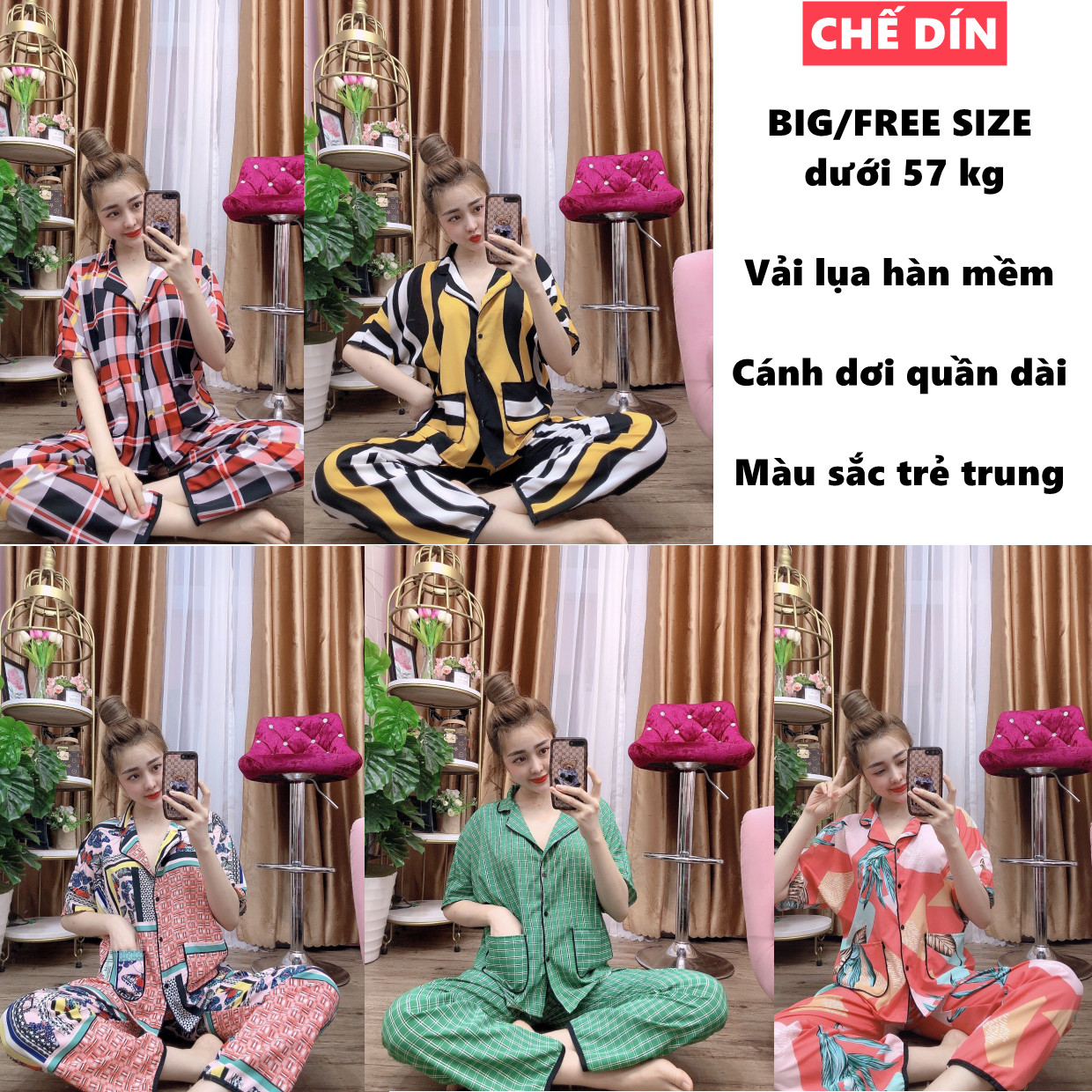 Đồ bộ dài nữ pijama mặc nhà tiểu thư big size dưới 57kg tay cánh dơi quần dài vải lụa hàn mềm mịn nhiều màu dễ thương