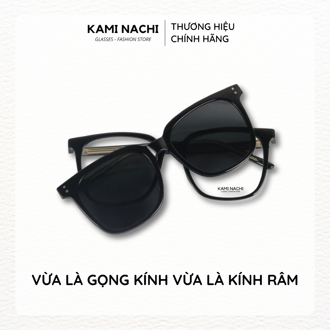 Gọng kính Clip On phiên bản vuông lớn đa năng, cắt được cận KAMI NACHI T8190
