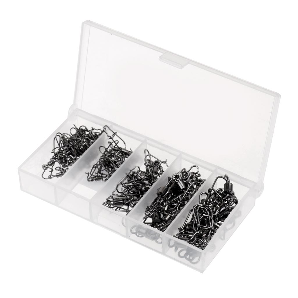 95Pcs/Box Fishing Swivels with Snaps Rolling Swivel Connector Hooked Snaps