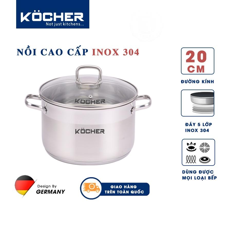 Nồi inox 304 5 đáy cao cấp dùng cho bếp từ KOCHER size 20cm - Hàng chính hãng