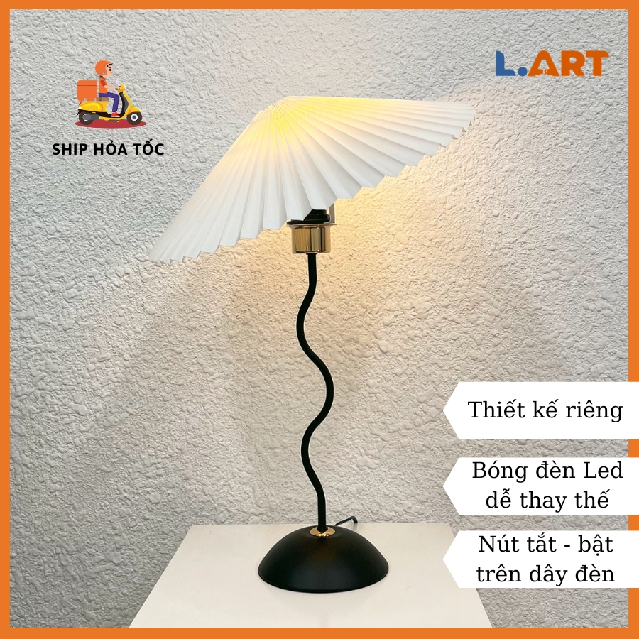 Đèn bàn decor đọc sách đèn ngủ trang trí phòng khách kiểu sóng lượn Hàn Quốc màu đen size lớn DBK009B