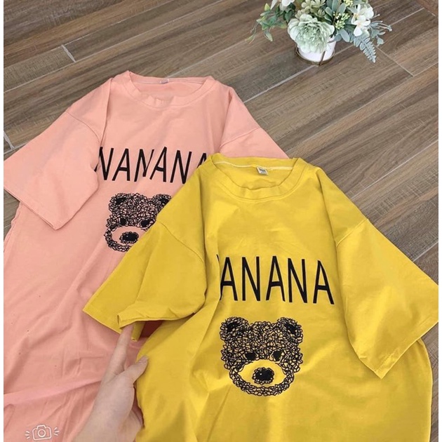 Đầm suông chất cotton co dãn in hình chú gấu nanava freesize dáng dài