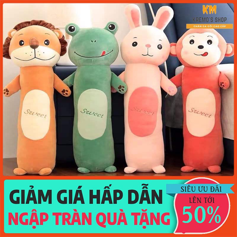 Gối ôm hình con vật dễ thương: sư tử, ếch xanh, thỏ hồng, khỉ mà bé nào cũng mê, chất liệu ruột bông dày đàn hồi, vỏ nhung cao cấp - HÀNG LOẠI 1