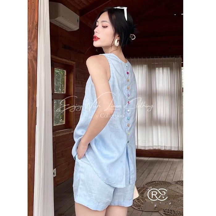 Bộ đồ linen sát nách dáng yếm trẻ trung, thời trang phong cách trẻ