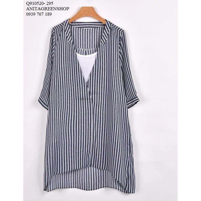 Q910520 ÁO SƠ MI SỌC FORM DÀI