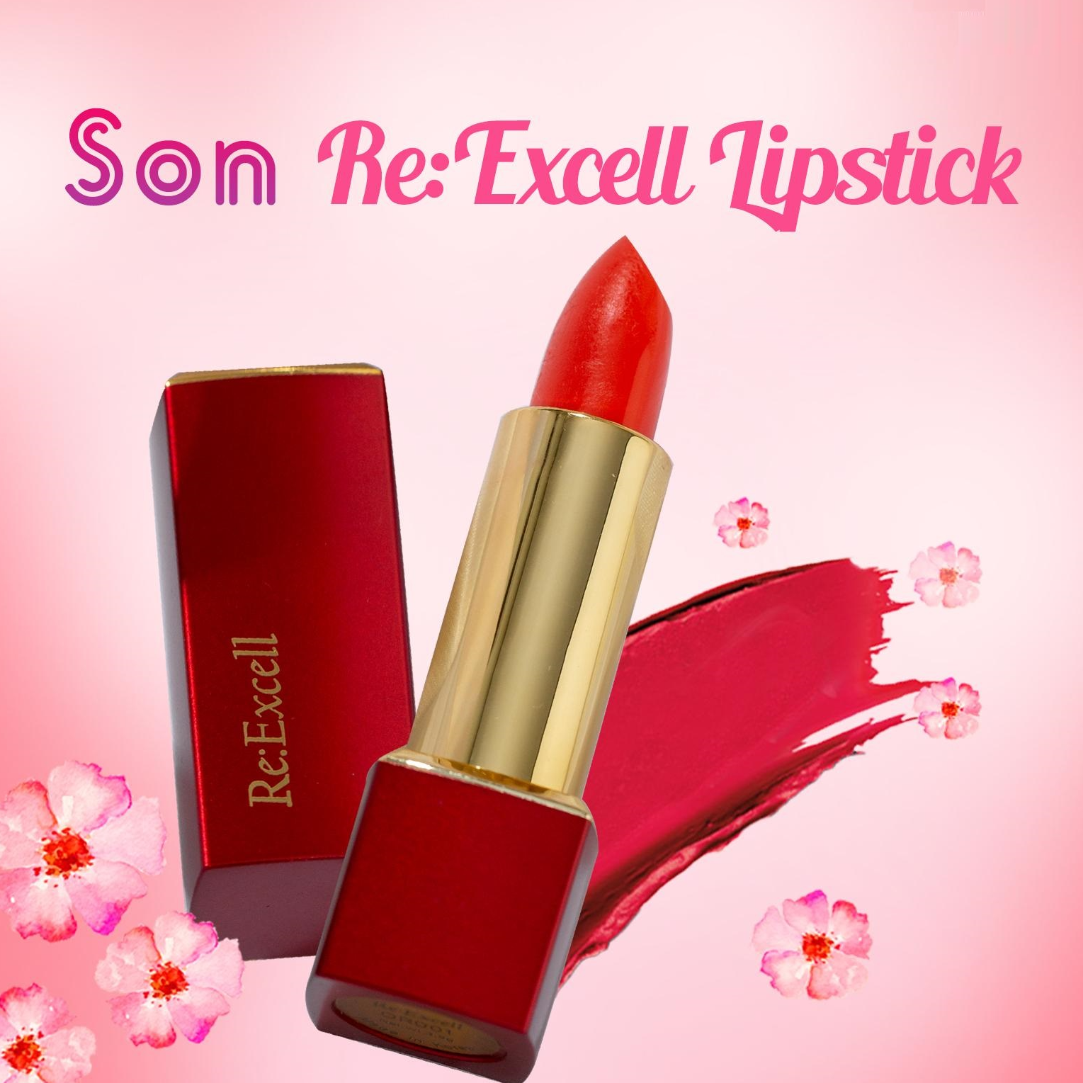 Son môi Re:Excell LIPSTICK, hàng nhập khẩu LB Cosmetic HÀN QUỐC không chì, chống thâm môi, chiết xuất từ thiên nhiên, dưỡng môi mềm mịn, lên màu môi chuẩn, bền màu tới 24h, không chứa chất độc hại với sức khỏe, 3,5g