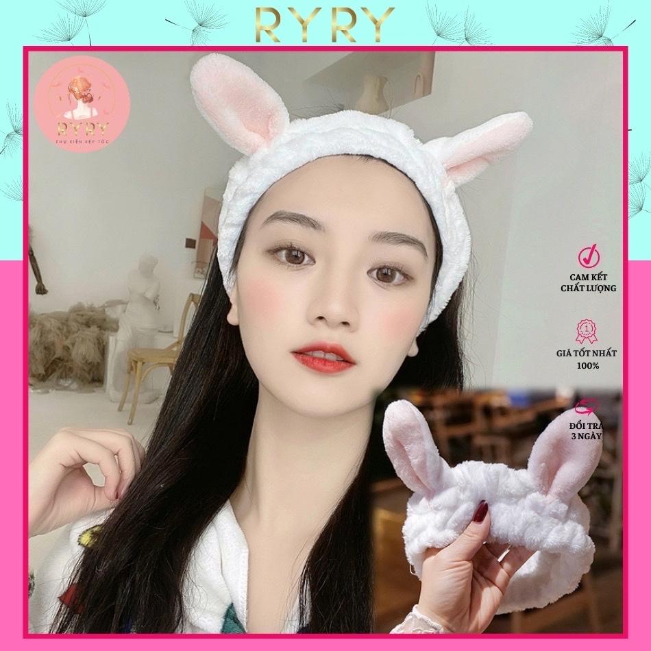 Băng Đô Rửa Mặt Turban Bờm Cài Tóc Dễ Thương Cute Tai Thỏ Vải Nhung Dày