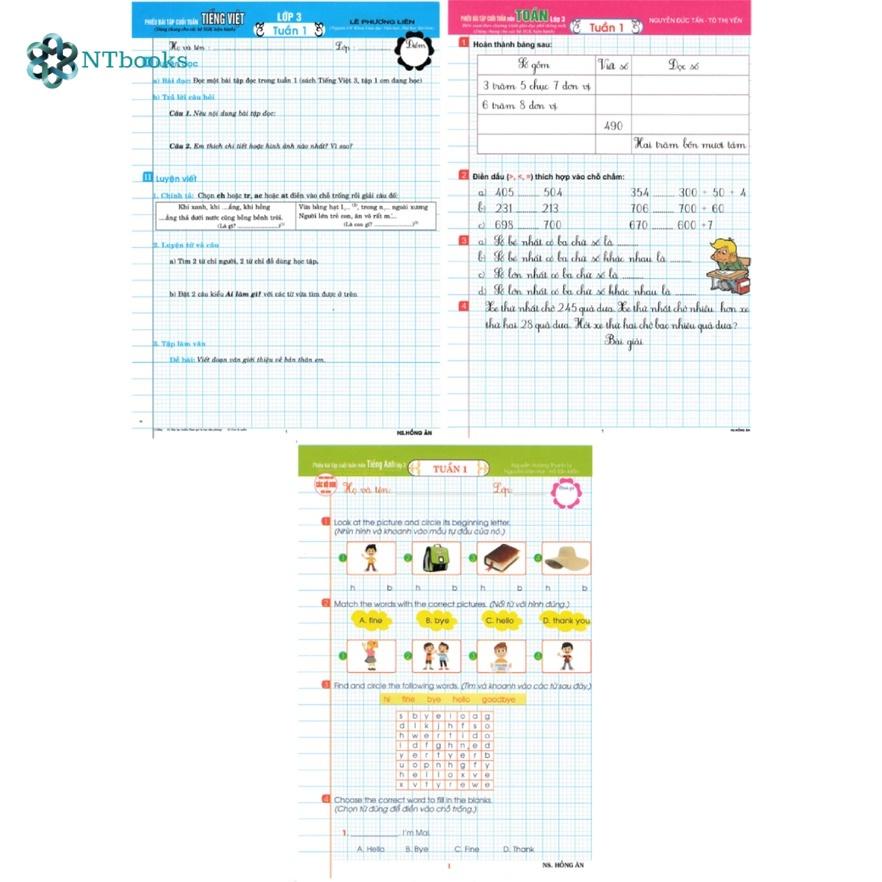 Sách - combo phiếu bài tập cuối tuấn môn toán + tiếng việt + tiếng anh lớp 3