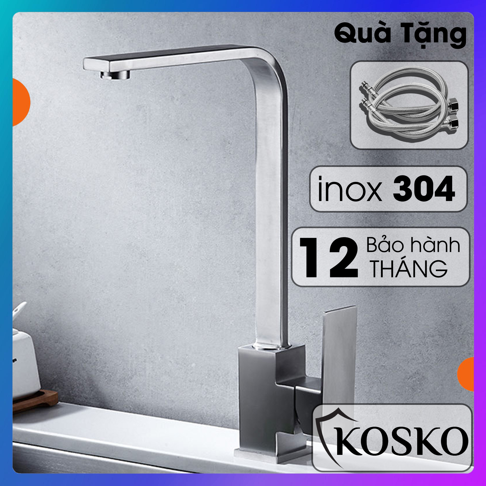 Vòi nước rửa chén KOSKO inox 304, vòi rửa chén bát thân dẹt phù hợp với nhiều loại bồn rửa chén và chậu rửa bát chén khác nhau