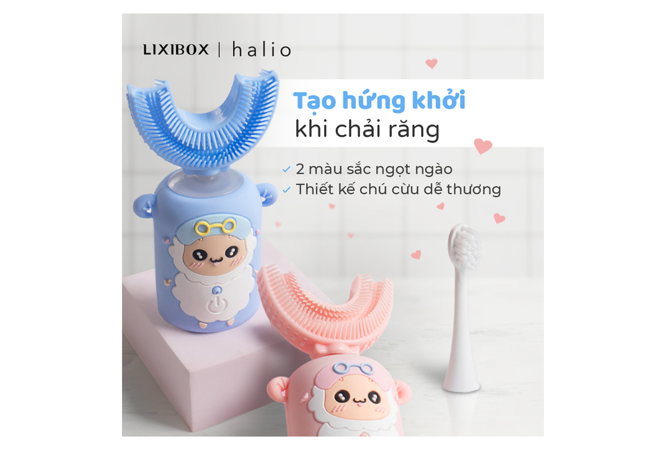 Combo Bàn Chải Đánh Răng Điện Chữ U Cho Bé Blue và Bàn chải điện Halio Periwinkle