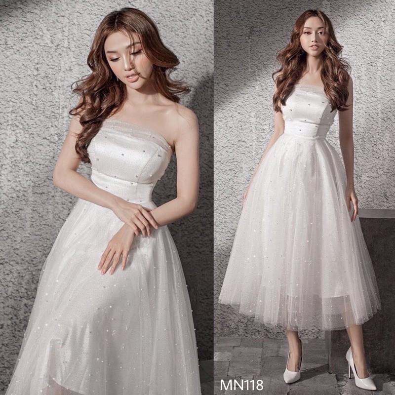Đầm cúp ngực đầm xoè trắng cúp ngực kim tuyến công chúa dự tiệc dạ hội sang trọng - MN118 - Đầm Váy Mina