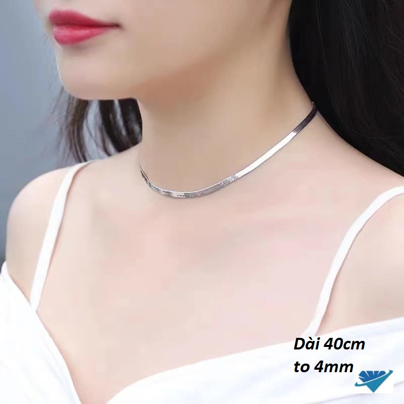 Dây chuyền nữ Choker bản dẹp chất liệu bạc Ý MS16c