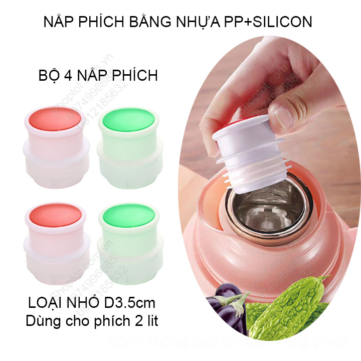 Bộ 4 nắp đạy phích nước bằng nhựa PP + Silicon chịu nhiệt độ cao, màu ngẫu nhiên, loại D35-40mm tùy  chọn