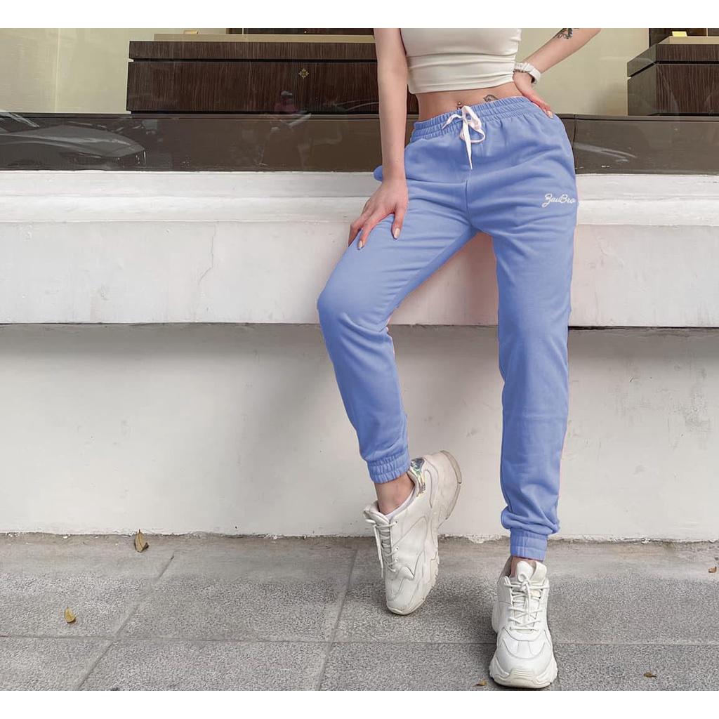 Quần nỉ nữ cotton Jogger sport _ thêu chữ