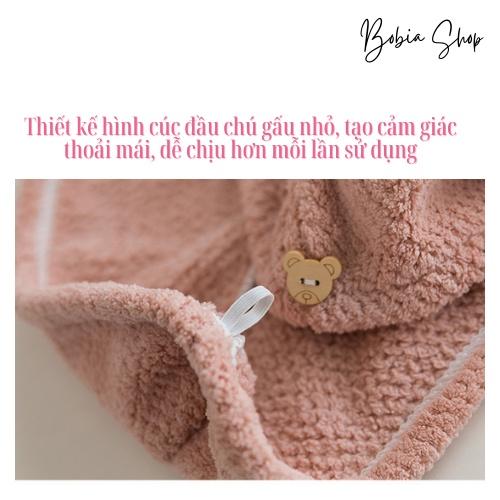 Khăn quấn tóc nhanh khô, Khăn ủ tóc siêu thấm hút Microfiber cao cấp, mềm mịn, bông xốp 2 cúc gấu dễ thương