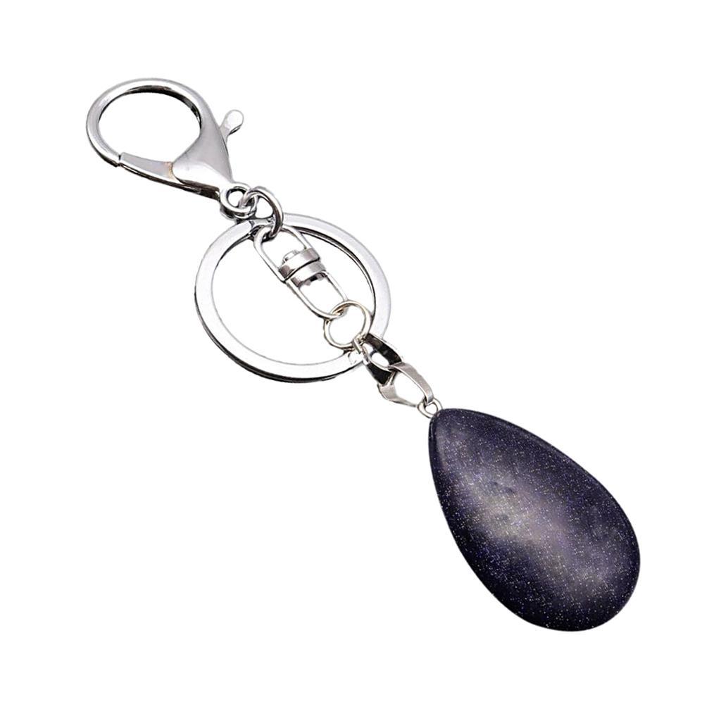 2X Cute Waterdrop SHape Gemstone Pendant Keychain Keyring DIY Dark Blue