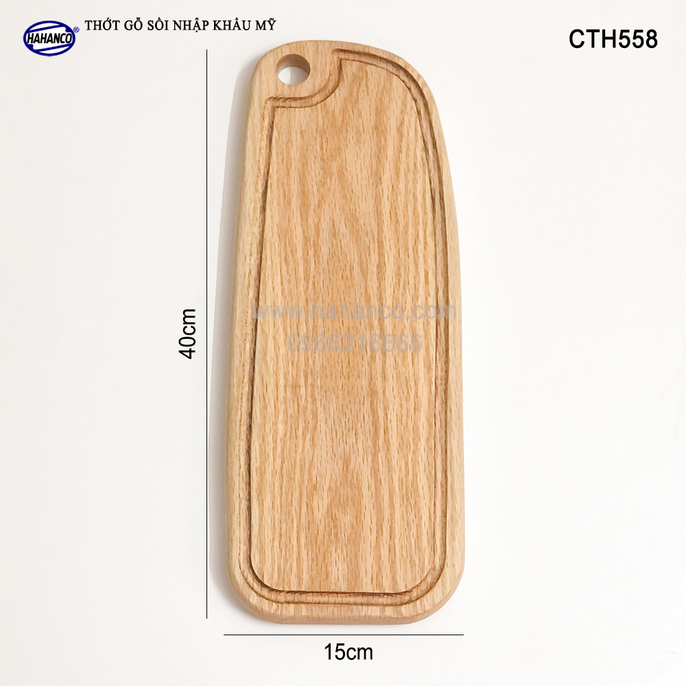 Thớt cỡ dài gỗ Sồi Mỹ (OAK) có rãnh bao quanh tiện dụng (CTH558) hàng Xuất Khẩu Châu Âu - khay bánh mì/trái cây/ bít tết/ pizza/ phụ kiện chụp ảnh, bày món ăn trong nhà hàng - Sang trọng trên bàn ăn - HAHANCO