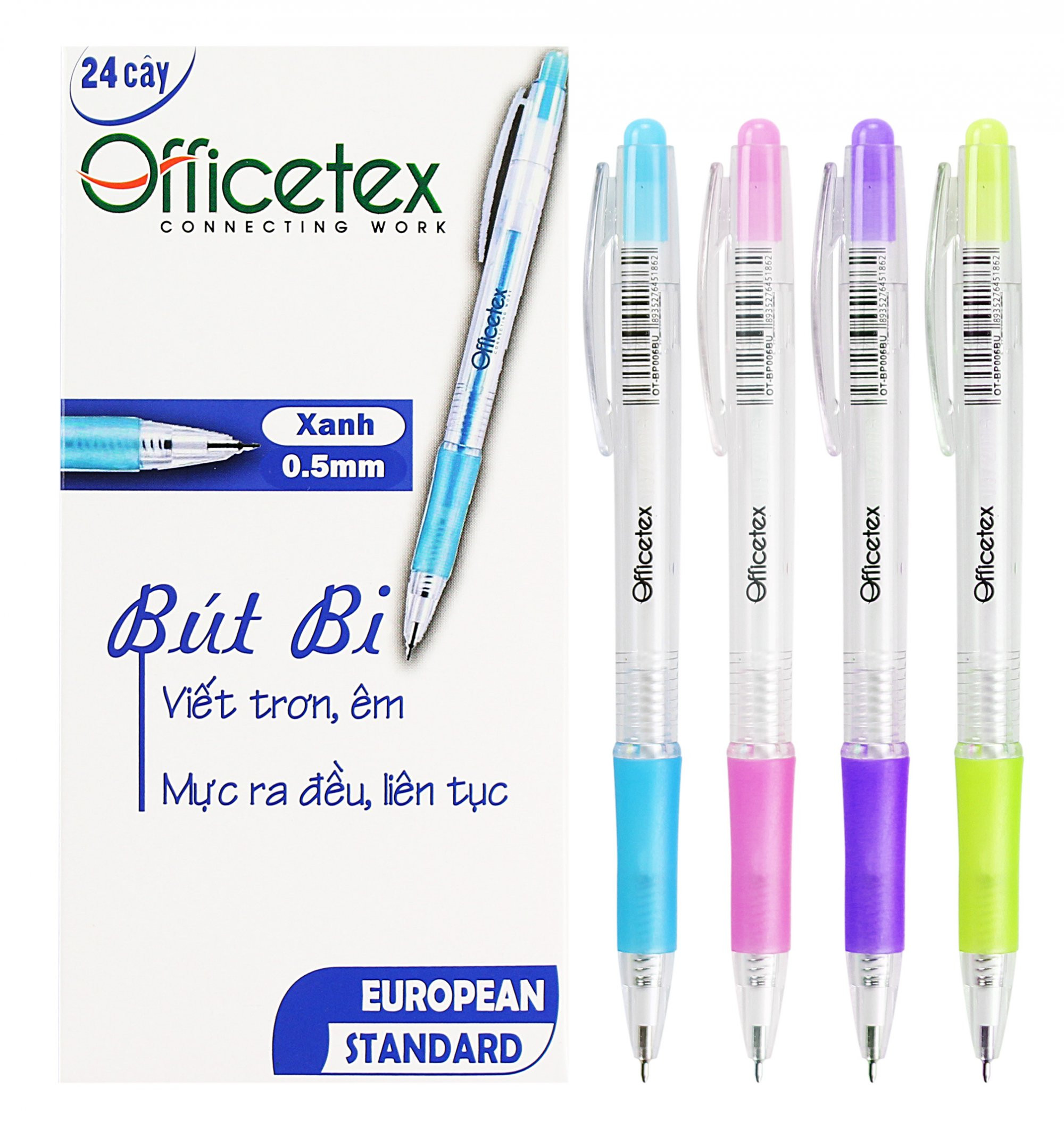 Combo 6 Bút bi Officetex Mực xanh OT-BP006BU 