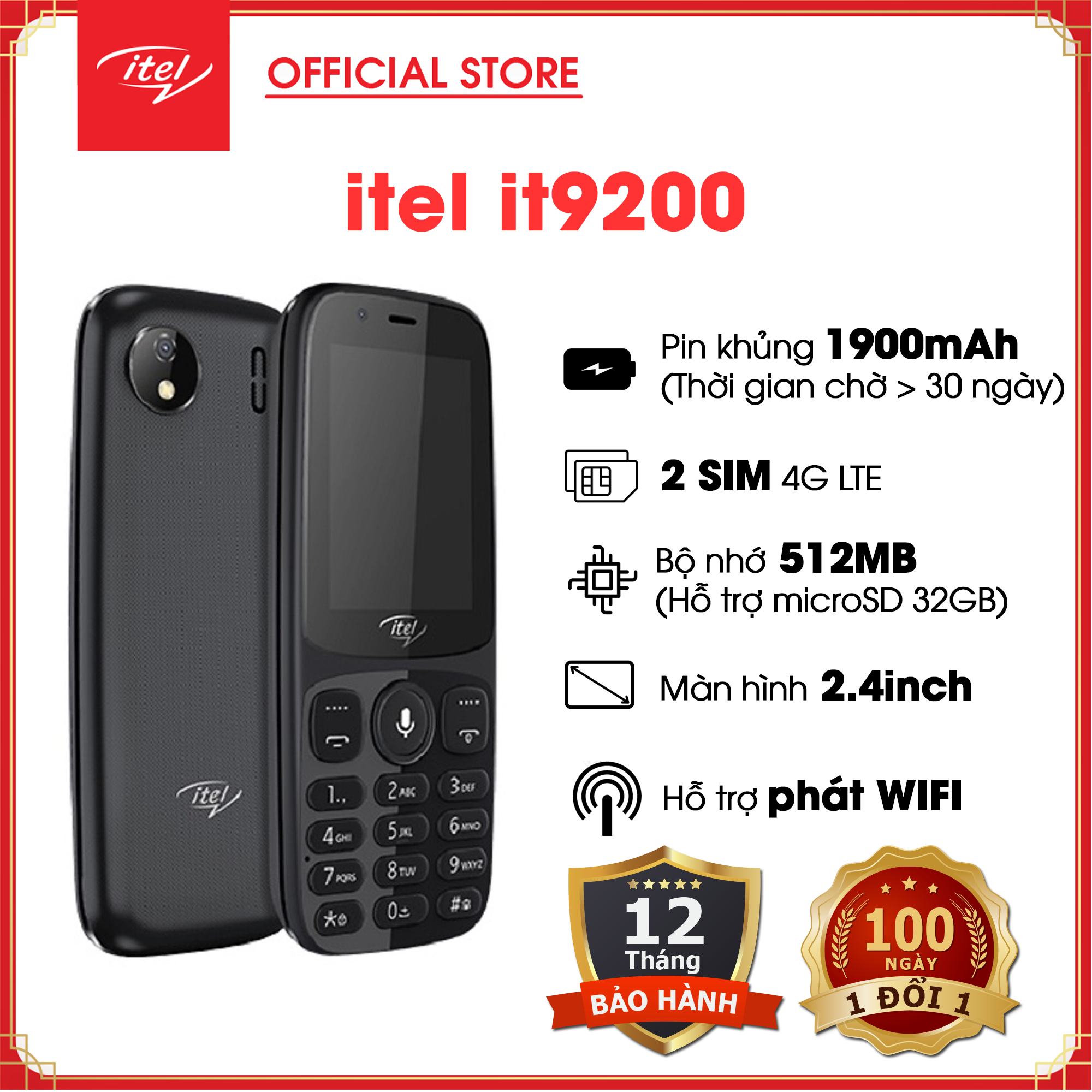 Điện thoại phổ thông itel it9200 2 sim 2 sóng 4G - Hàng chính hãng